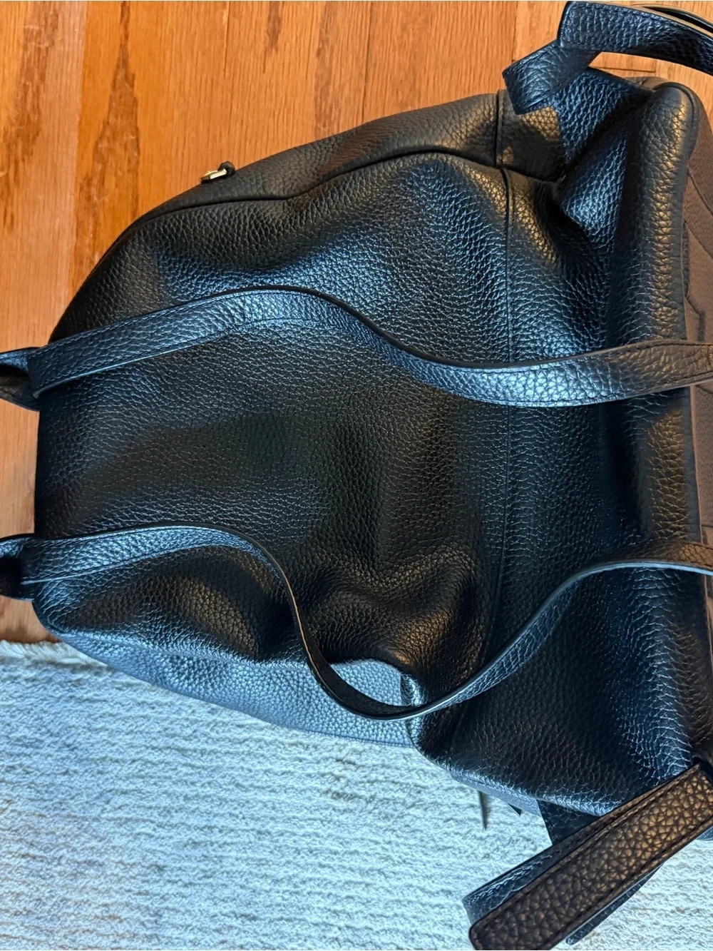 Tory Burch Black Pebbled Leather Backpack with Front Zip Pocket